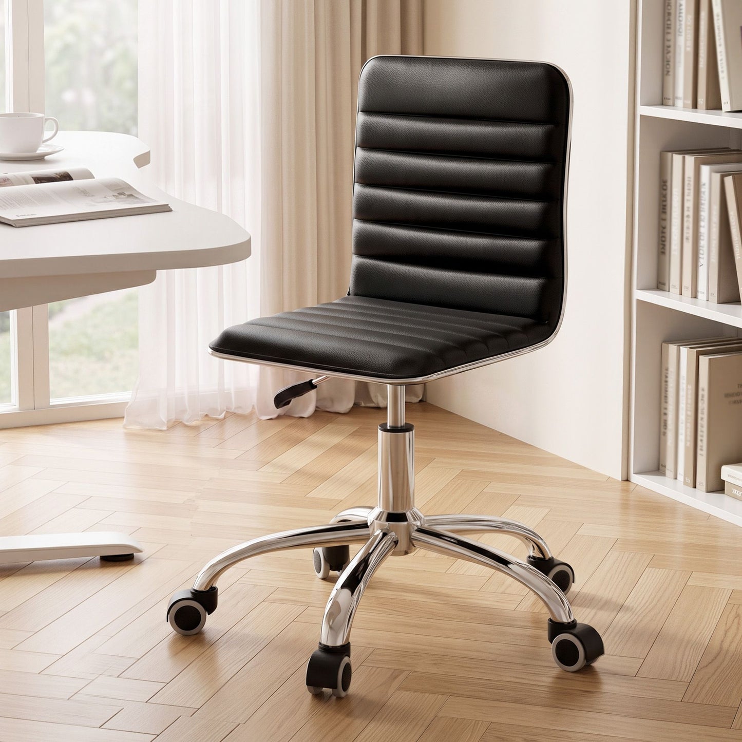 Office Chair Computer Desk Gaming Chair PU Leather Low Back - Black