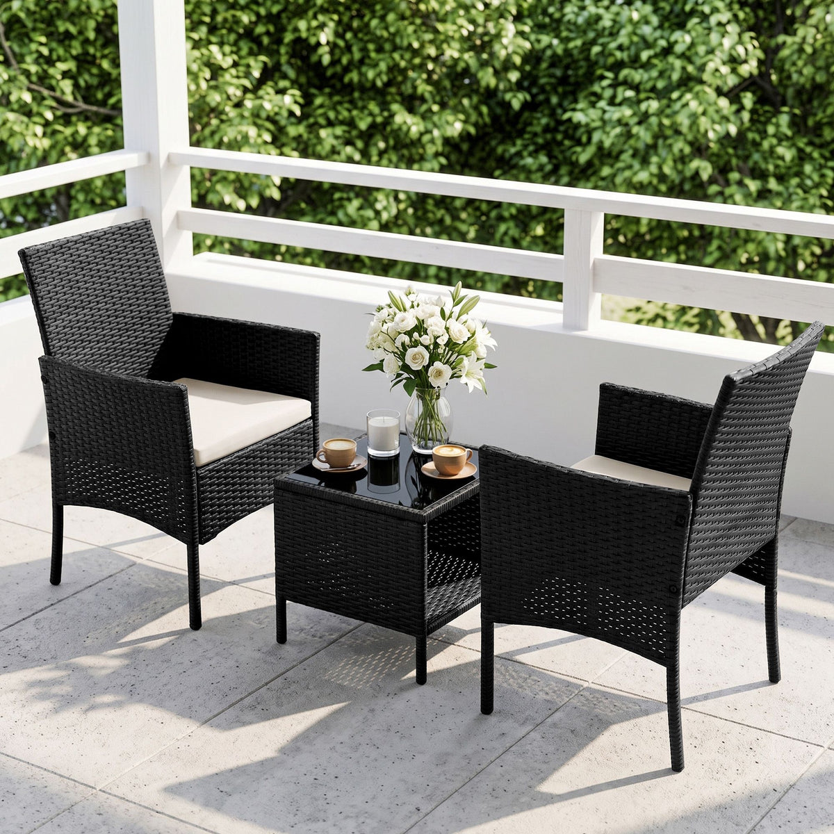 Bistro Wicker Outdoor Furniture Set (3pc), Black