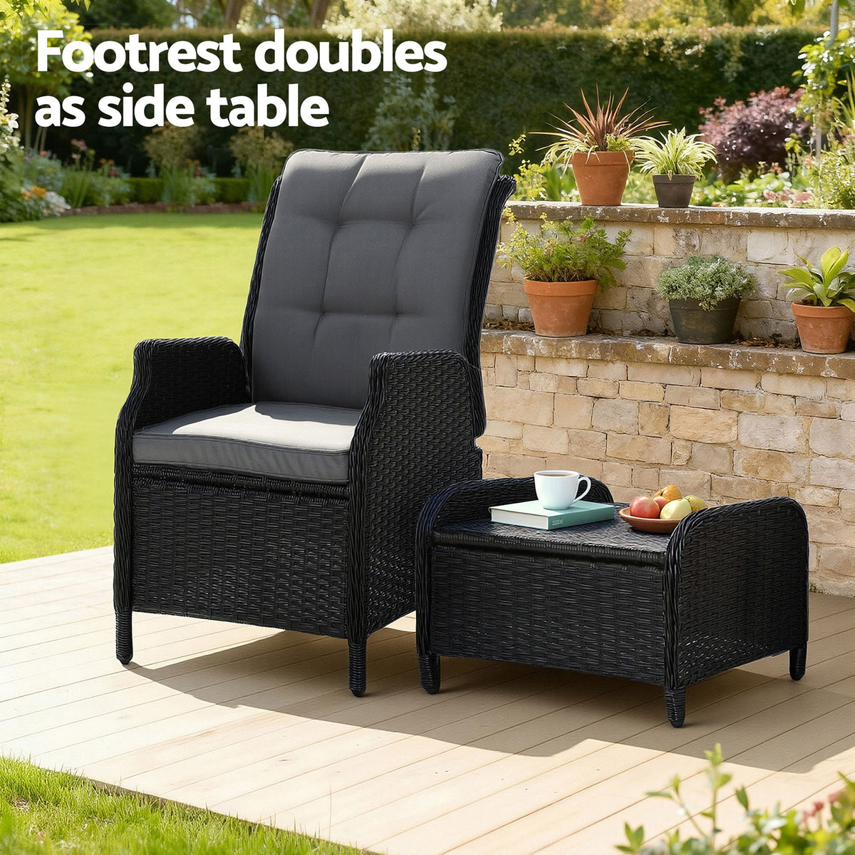 Recliner Chair Sun lounge Outdoor Furniture Patio Wicker Sofa Setting