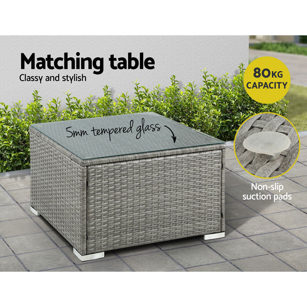 Grey wicker 5 4 wicker outdoor sofa set with matching low table