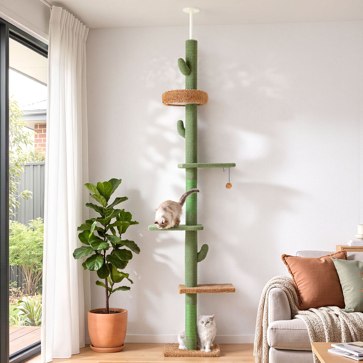 Cat Tree Tower Scratching Post Scratcher - Floor to Ceiling Cats Bed 290cm