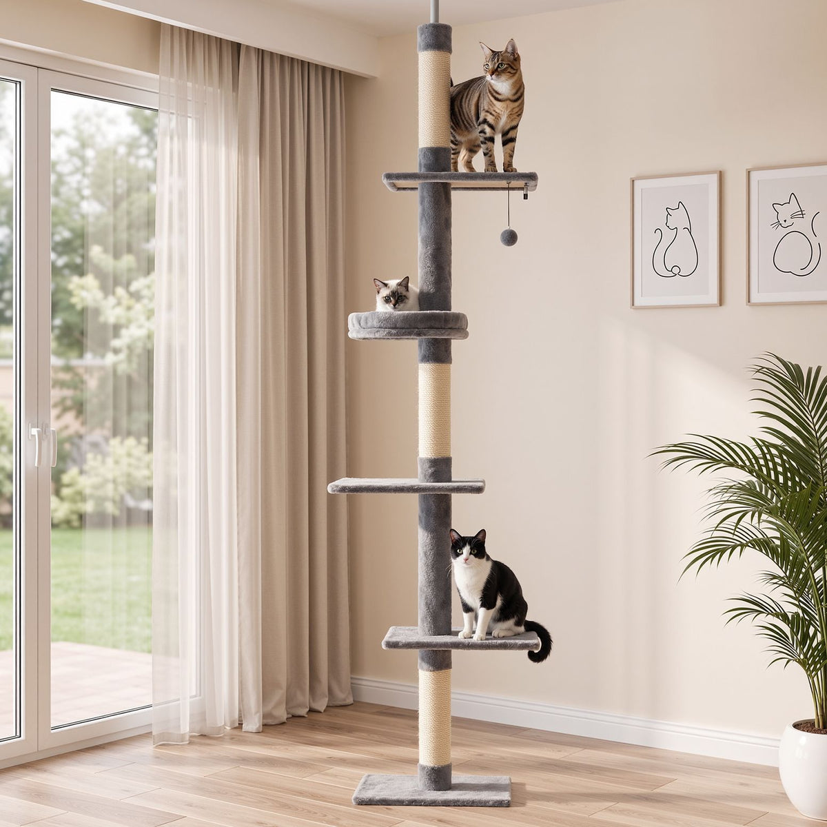 Cat Tree 290cm Tower Scratching Post Scratcher Floor to Ceiling Cat Bed