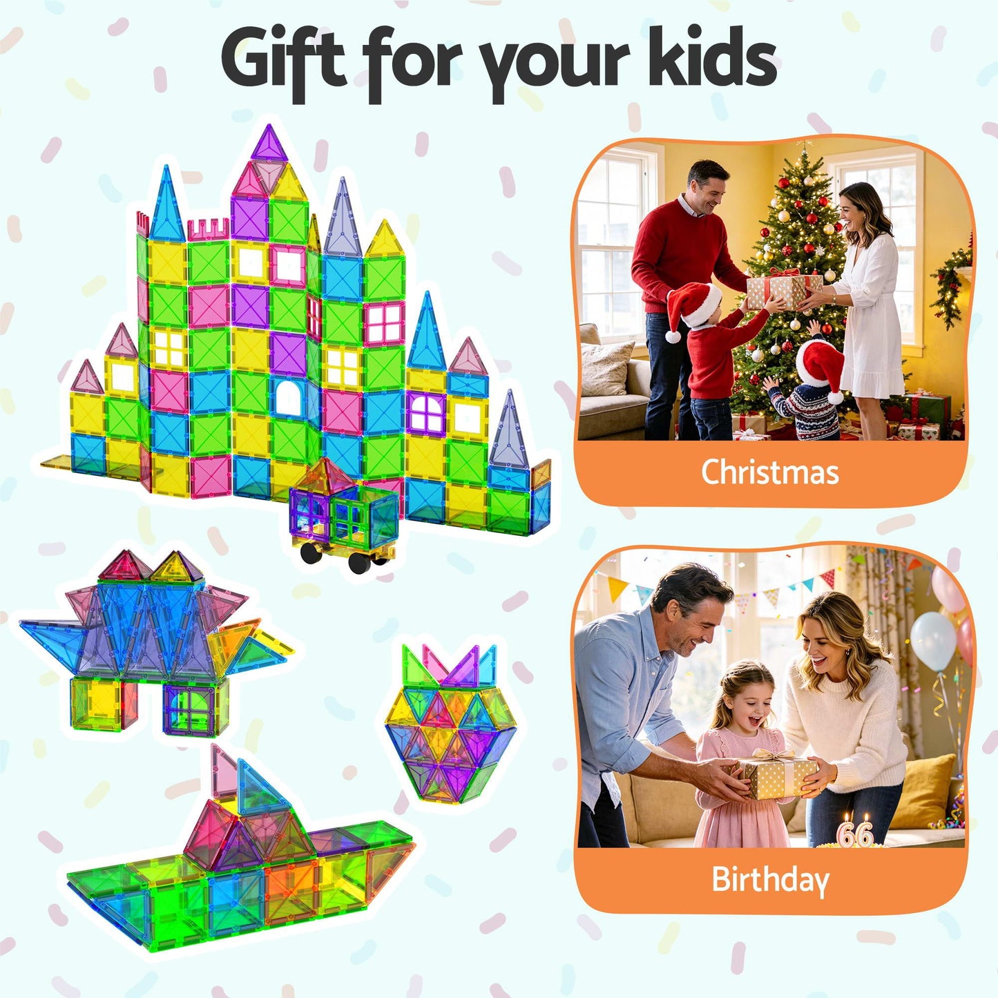 Magnetic Tiles 60pcs Kids Blocks Building Educational Toys Gift