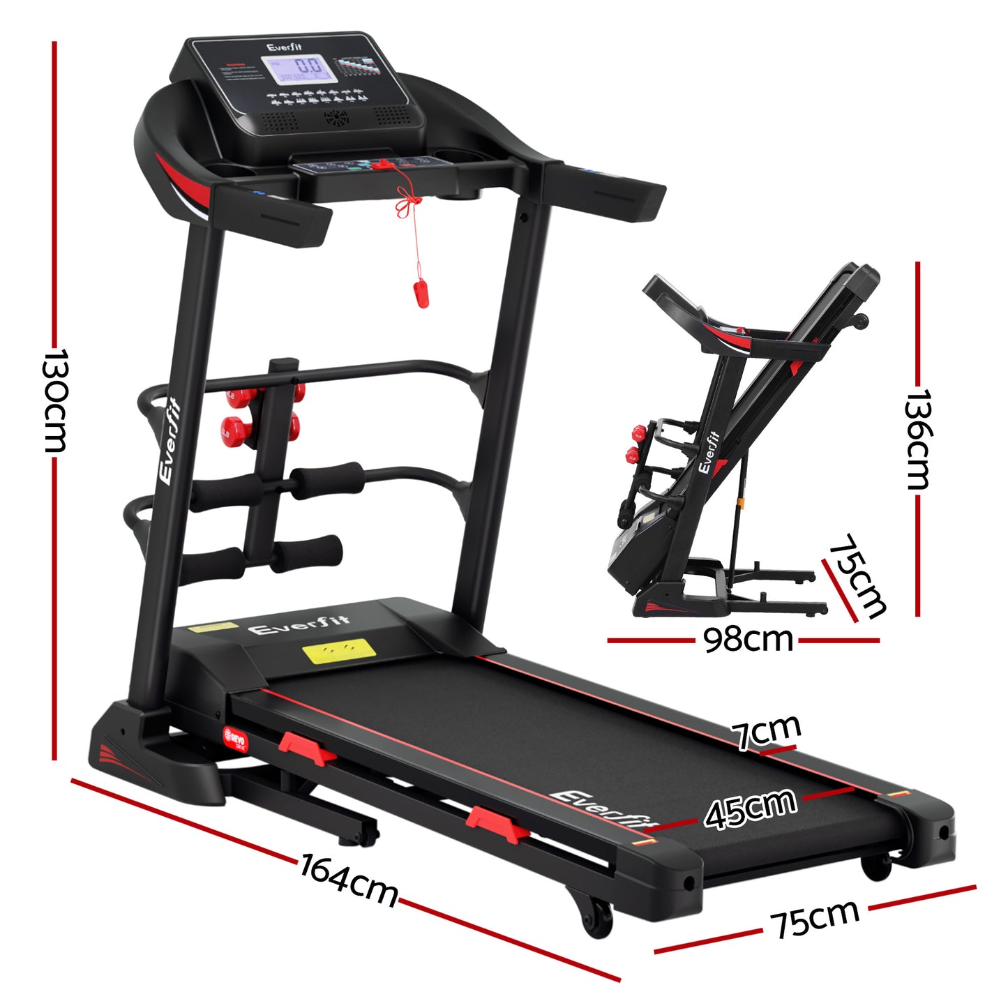 Treadmill Home Gym Fitness Exercise Machine with Sit-Up Bar - 450MM