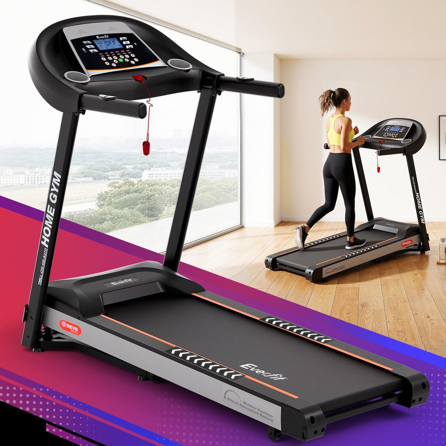 Treadmill belt incline with colour matched pieces and support fittings