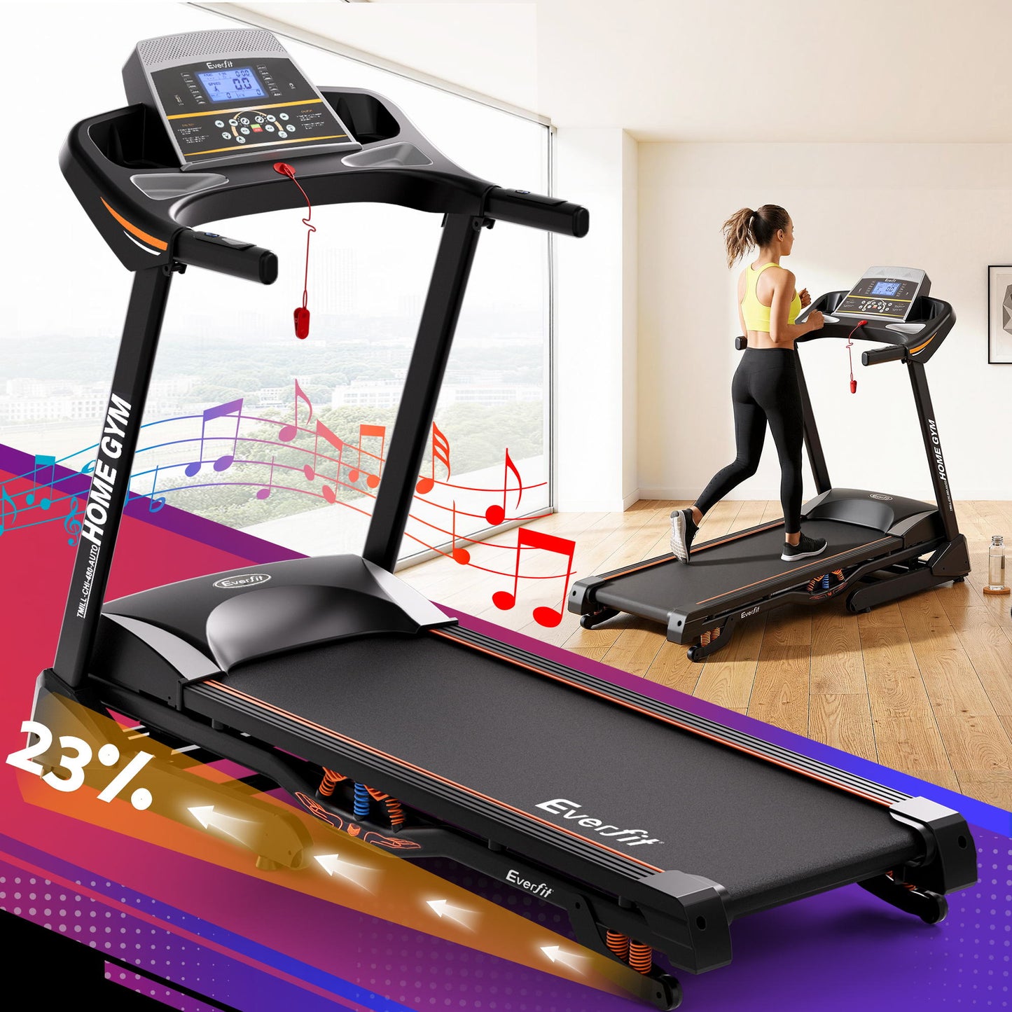 Treadmill 48cm Incline Running Gym Fitness Black