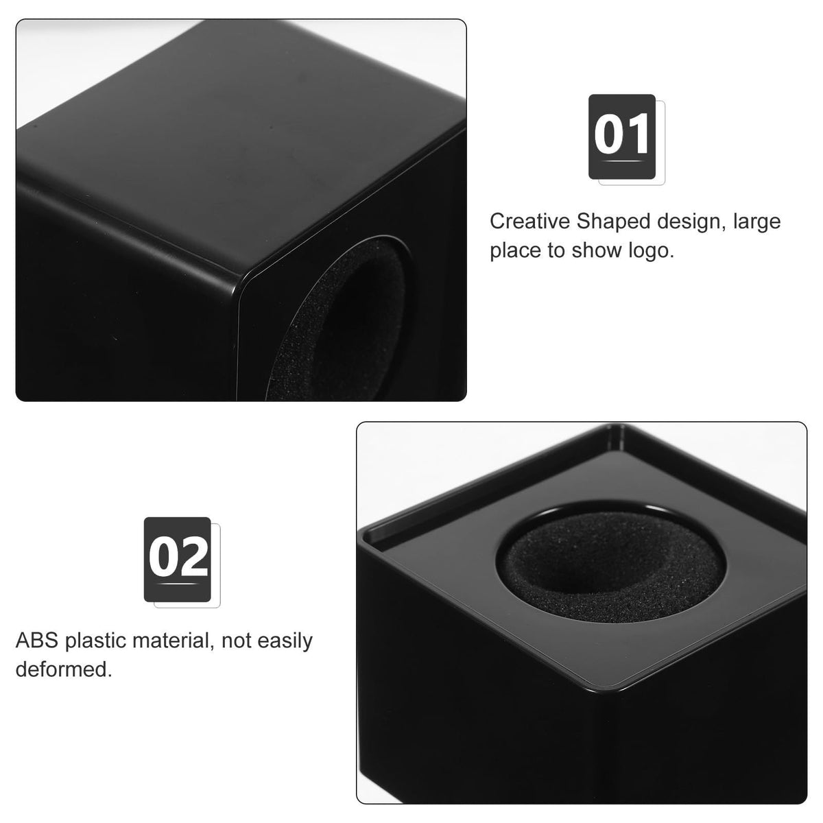 Microphone Flag Station - 2 pcs Portable ABS Injection Molding Square Cube Shaped Interview Mic Microphone Logo Flag Station,Black