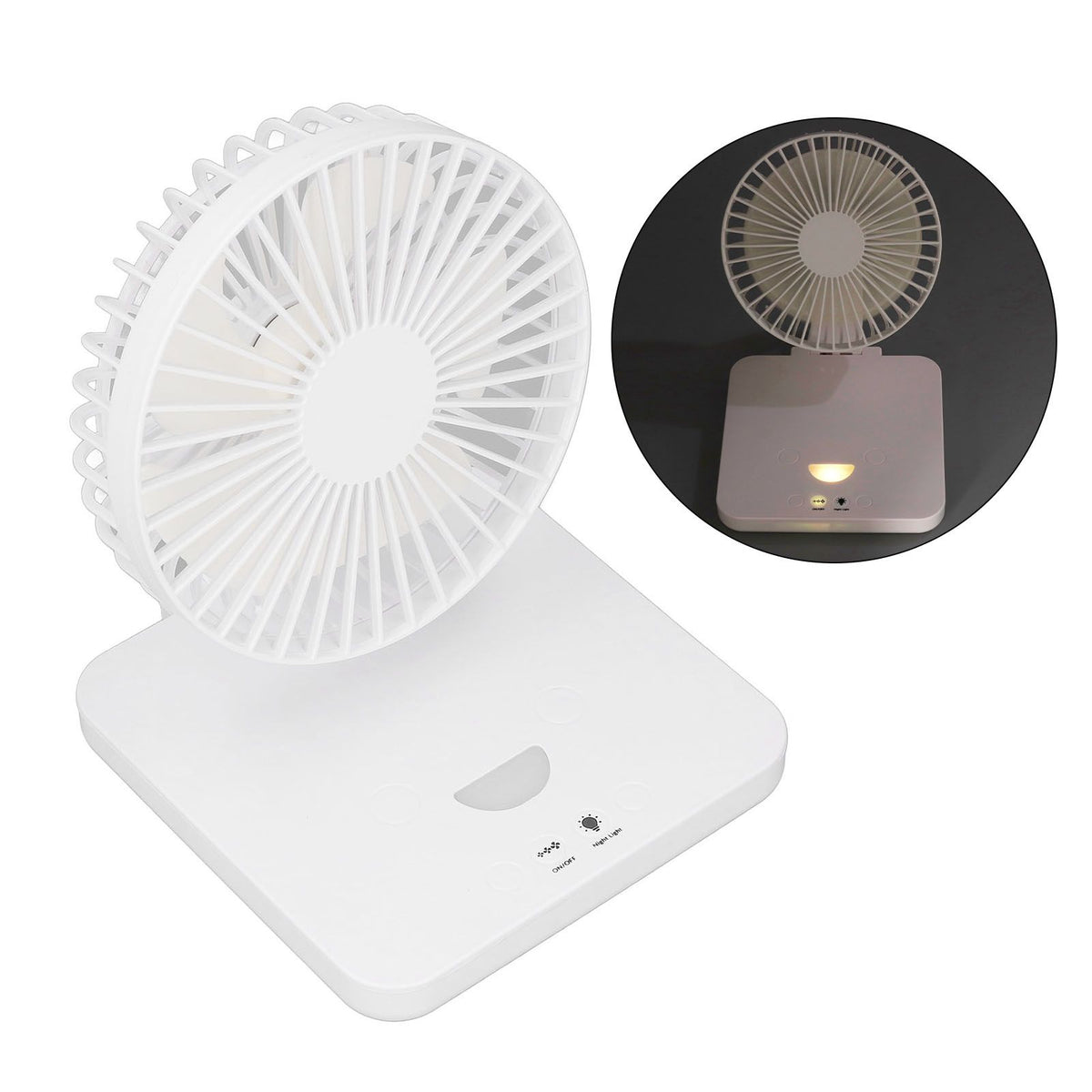 USB Desk Fan Rotatable Quiet 3 Speeds Adjustable Foldable Portable Small Table Fan with Night Light for Home Office Car