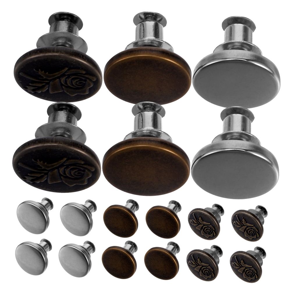 15-Piece No-Sew Metal Jeans Buttons Set Detachable Fastener Replacement Buttons for Denim Pants