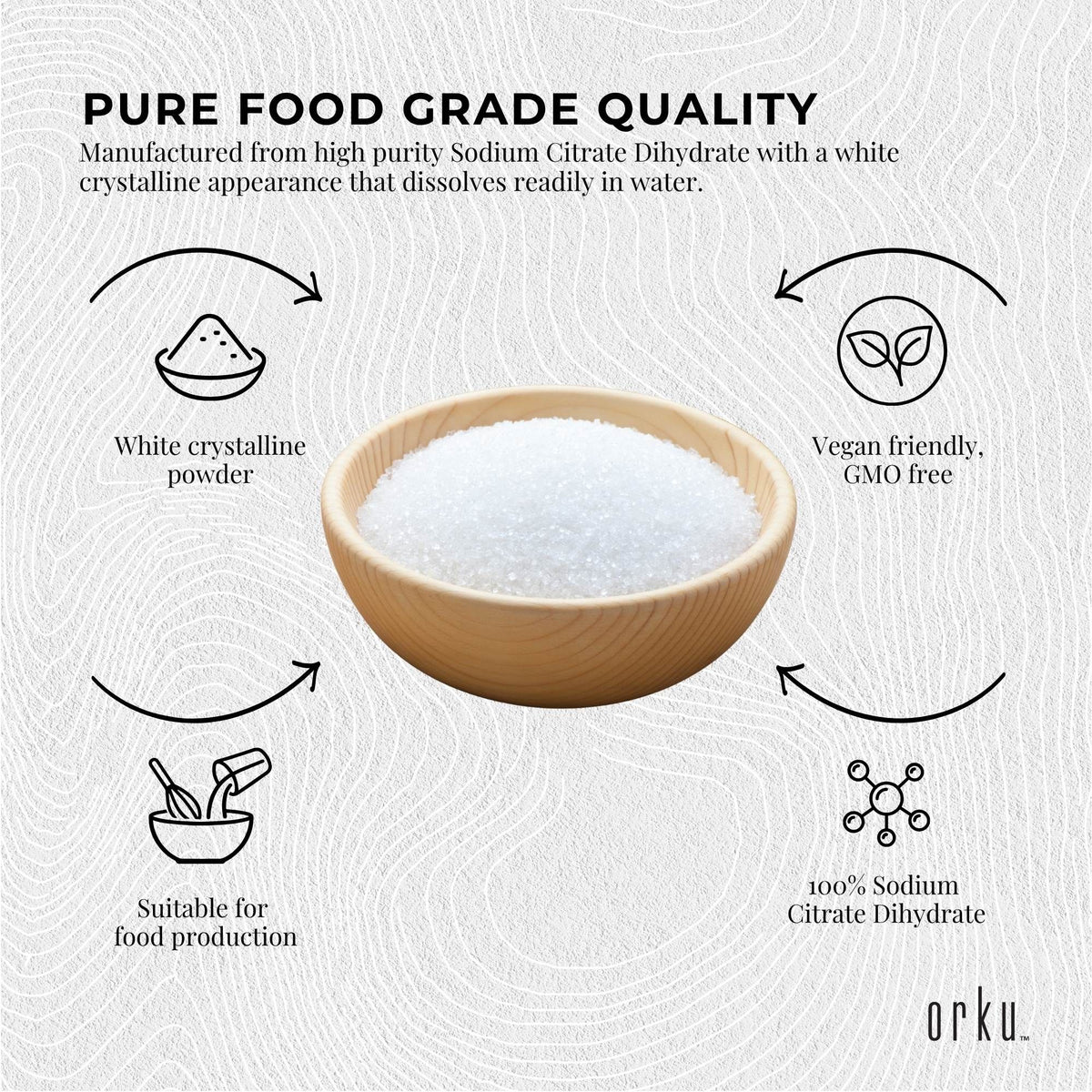 Orku 1.3Kg Sodium Citrate Powder Food Grade Trisodium Citrate Dihydrate Tub