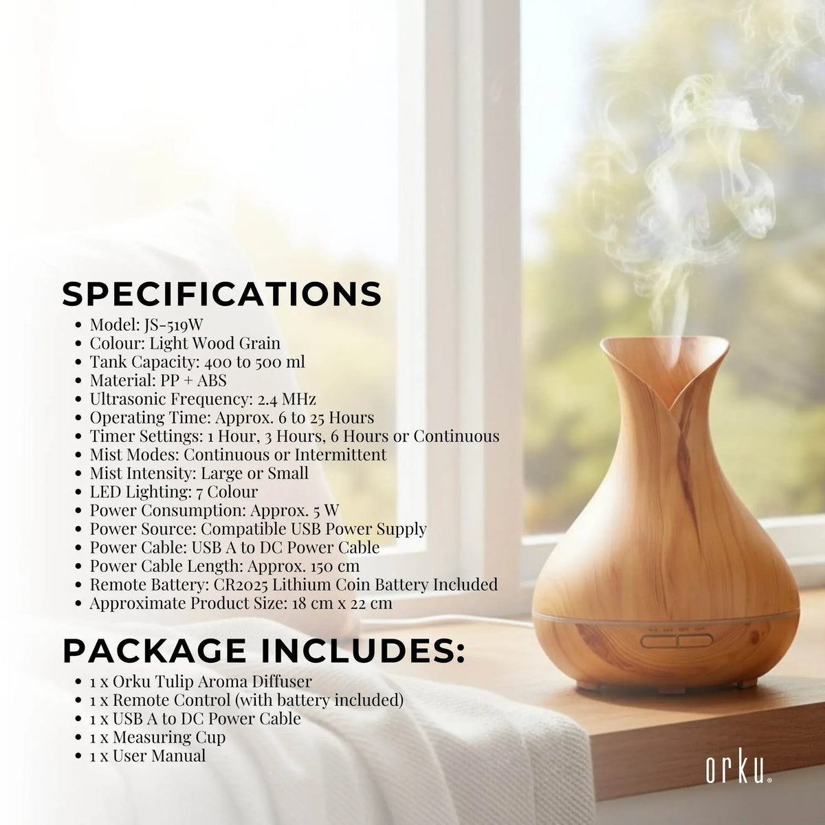 Essential Oil Aroma Diffuser Tulip Light Wood Colour Ultrasonic Mist Humidifier