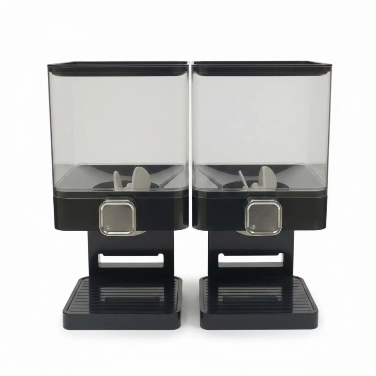 Double Cereal Dispenser 2 x 3.7L Black - Square Rice Beans Countertop Storage