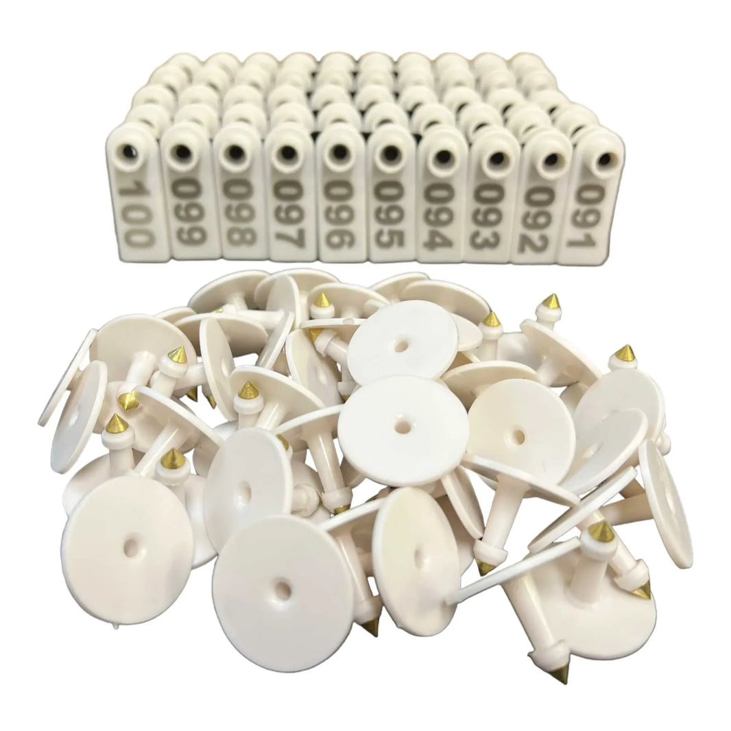 Cattle Ear Tags 1-100 5x2cm Set - Mini White Cow Sheep Pig Livestock Label