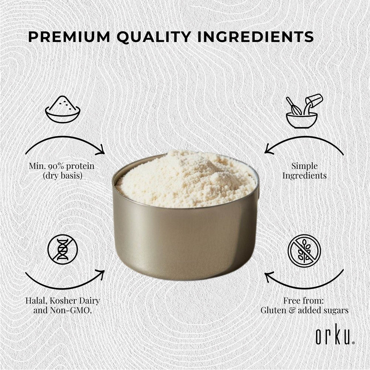 Orku 1Kg Native Whey Protein Isolate Powder - Unflavoured WPI Jar
