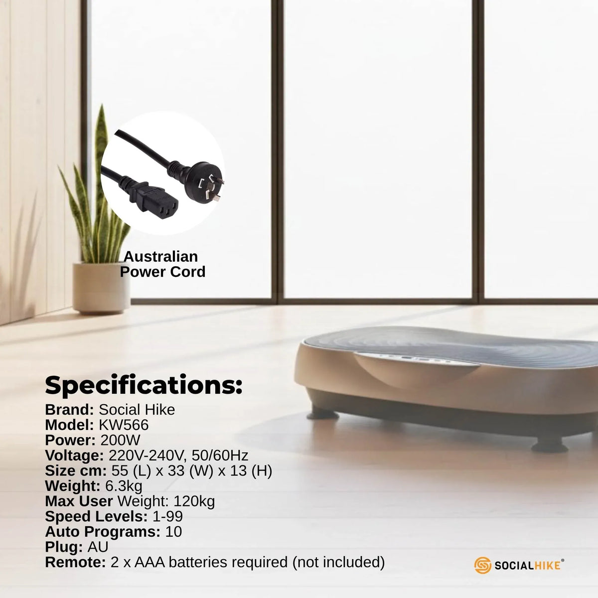Social Hike Vibration Plate Machine - Vibrating Exercise Platform Grey