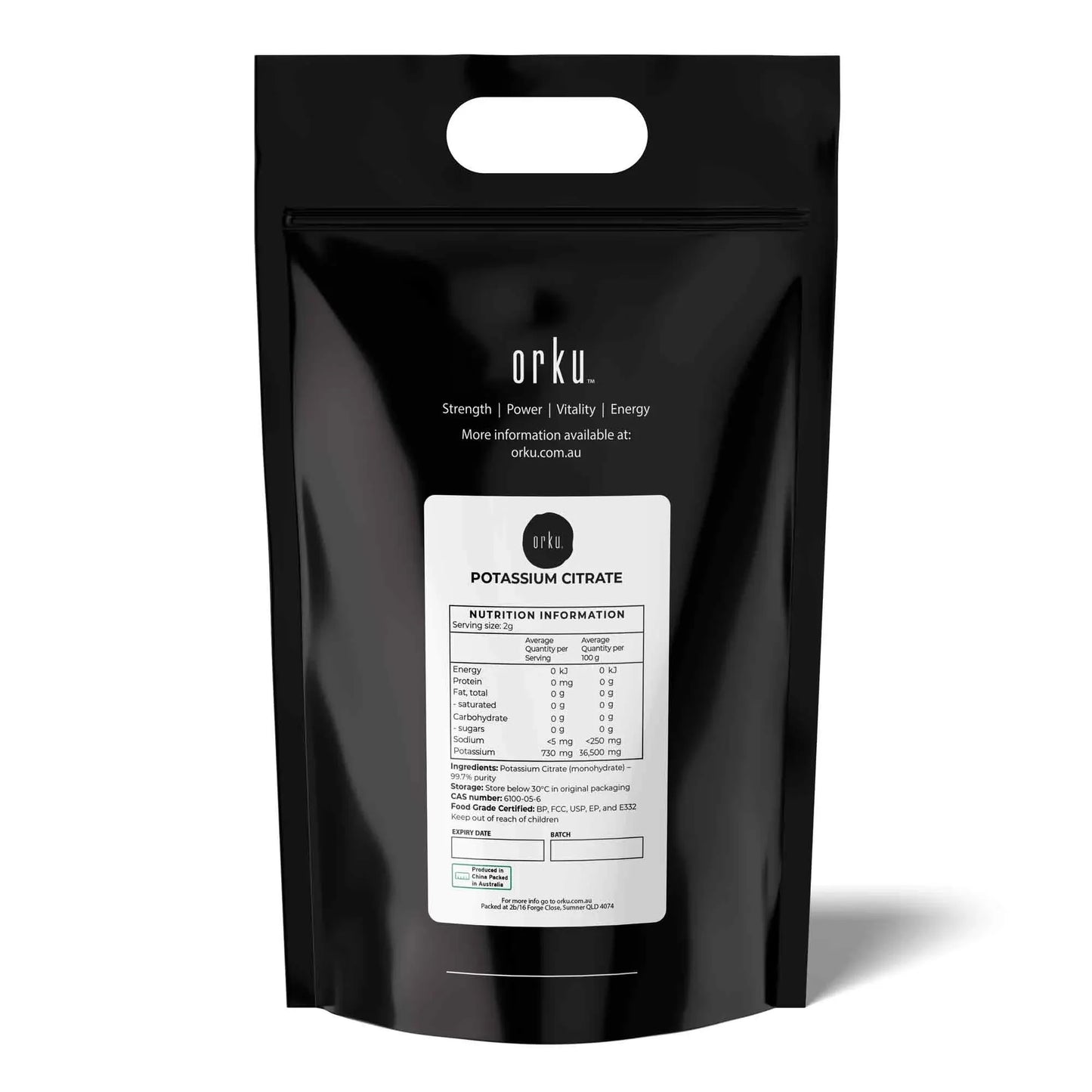 Orku 10Kg Potassium Citrate Food Grade - Granular BP USP FCC E332 Additive