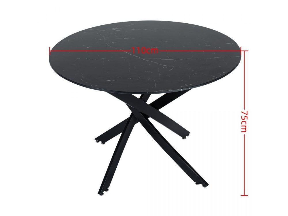 Round Marble-Effect Dining Table - Black
