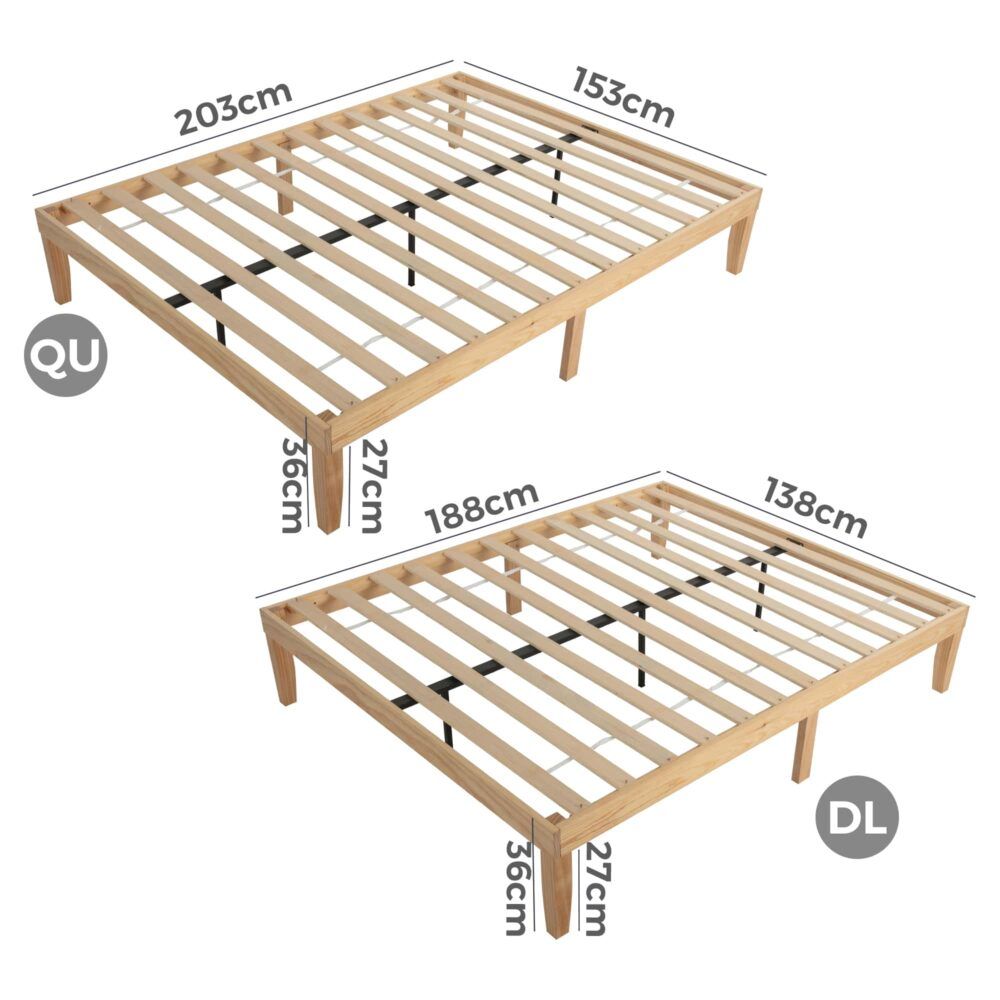 Wooden Bed Base Frame Double Size Warm Natural