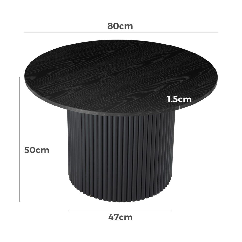 Coffee Table Luxe Black Ribbed Texture Wooden