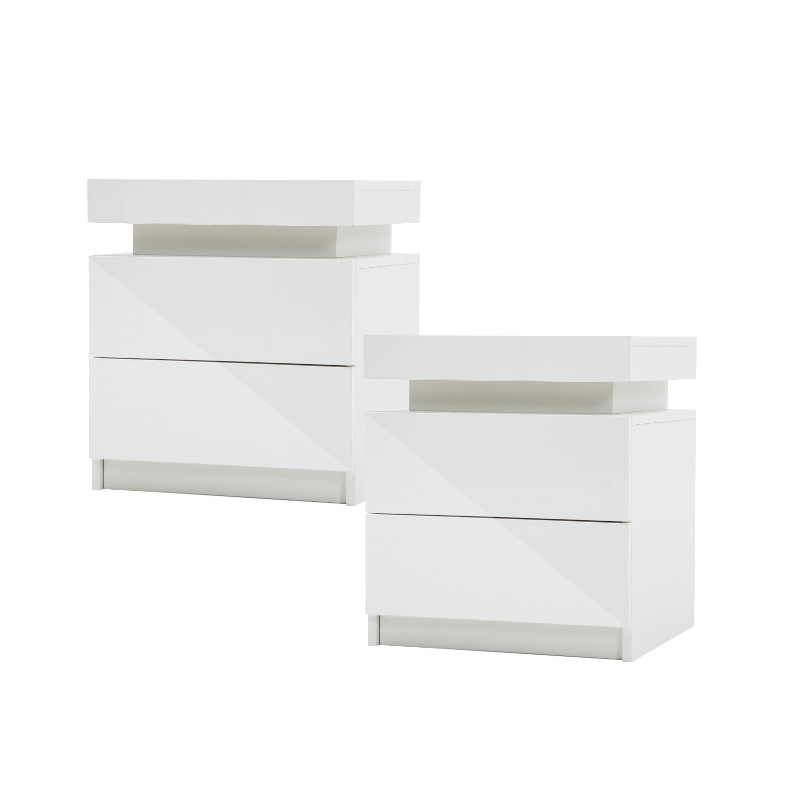 2X Bedside Table 2 Drawers RGB LED Bedroom Nightstand Gloss AU