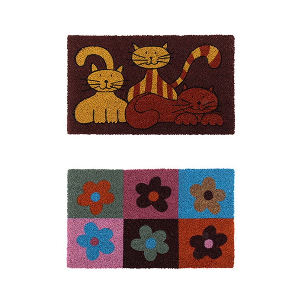 Doormat Set of 2 for Front Door Entryway Cursive Natural Coconut Coir Outdoor - 45x75cm