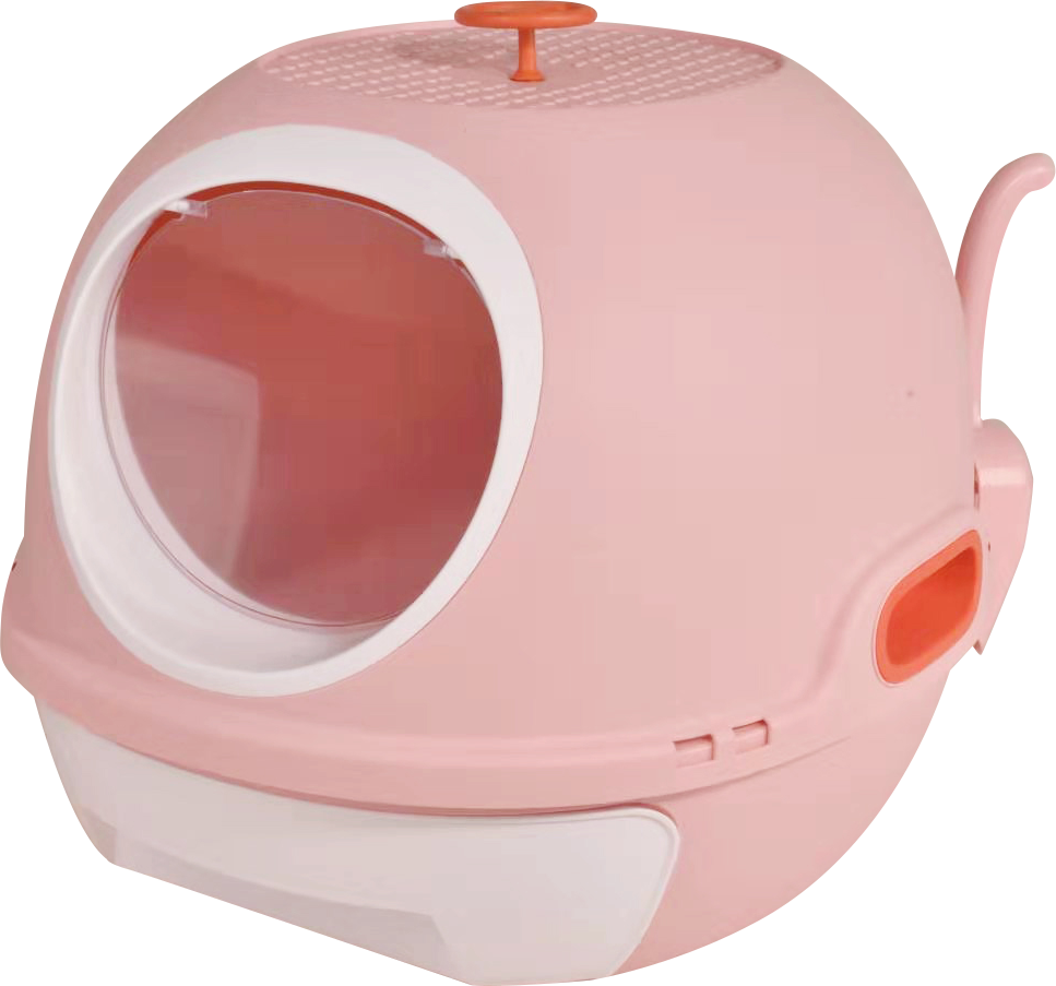 Cat Toilet Litter Box Hooded Tray House with Drawer and Scoop - Pink