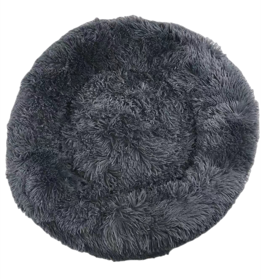 Pet Bed Medium Round Plush Cat Dog Comfy Puppy Bedding - Dark Grey