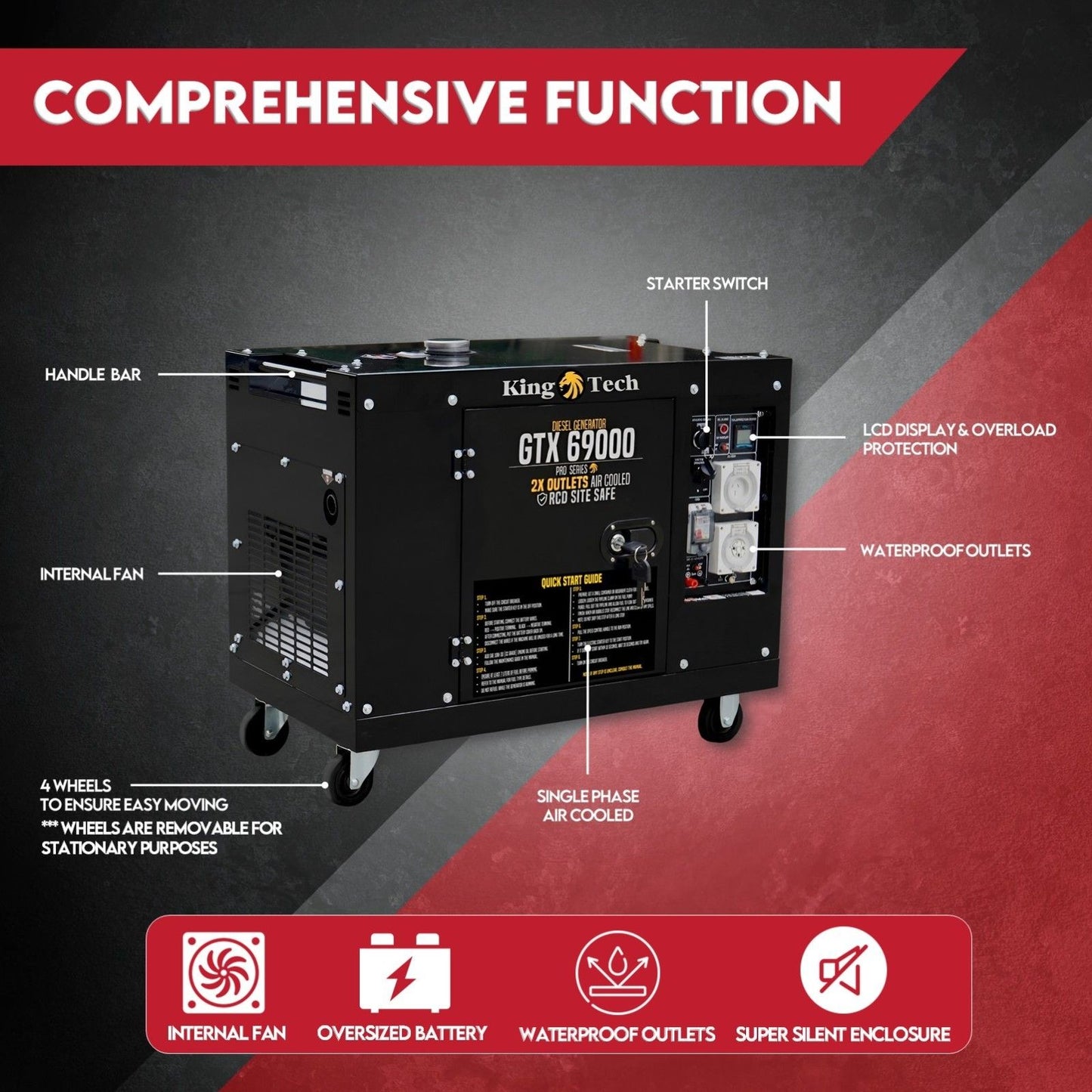 KINGTECH Diesel Generator 8.4kW Max 6kW Rated Single Phase