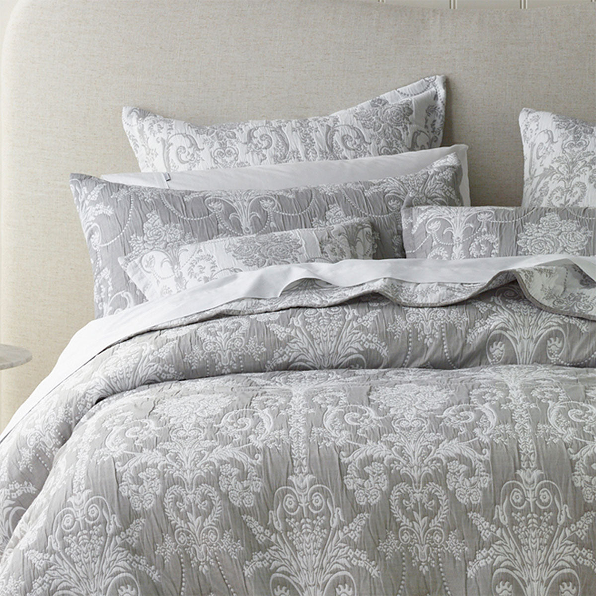Olivia Grey Polyester Cotton Jacquard Coverlet Set - Queen/King