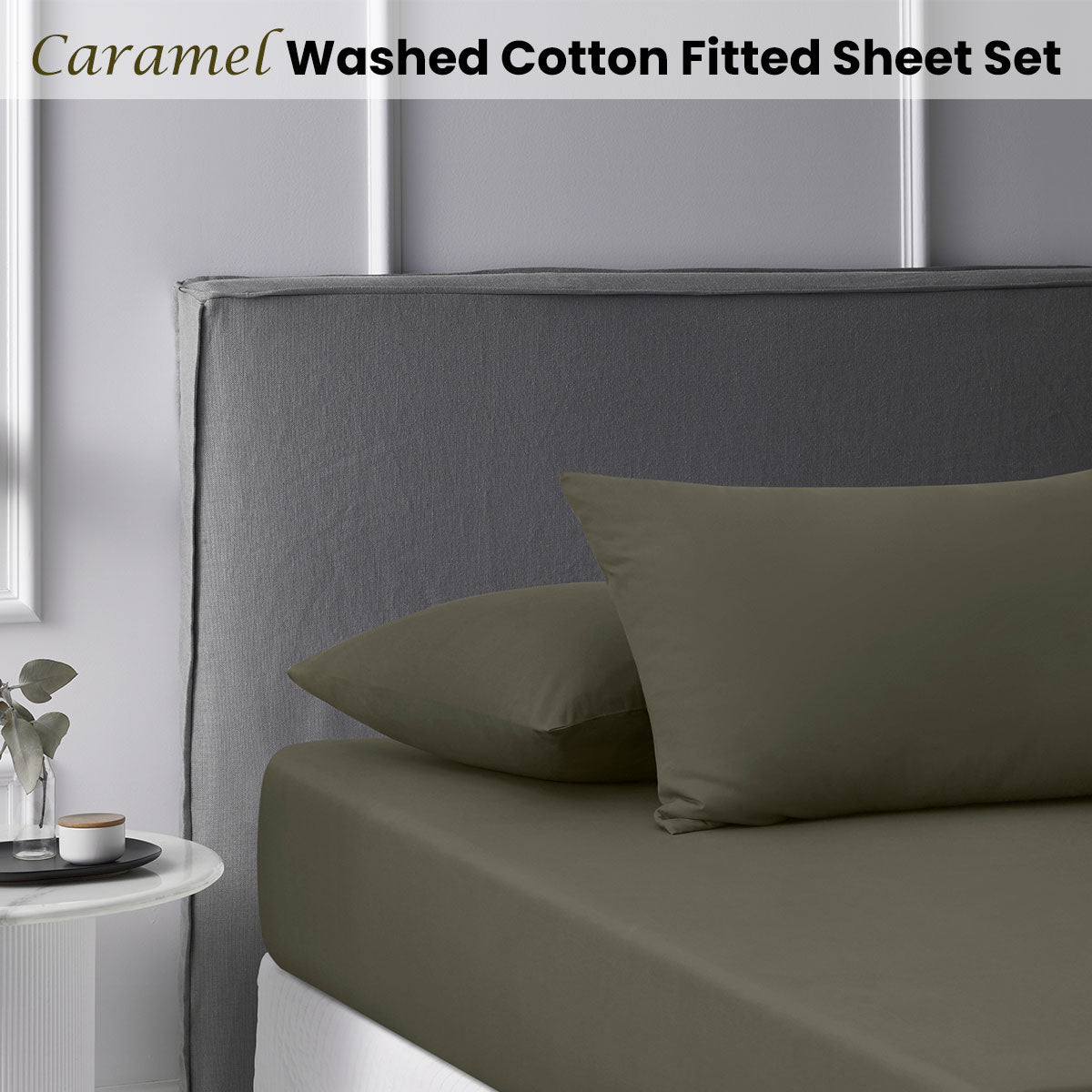 Fitted Sheet Set King Accessorize Caramel Washed Cotton