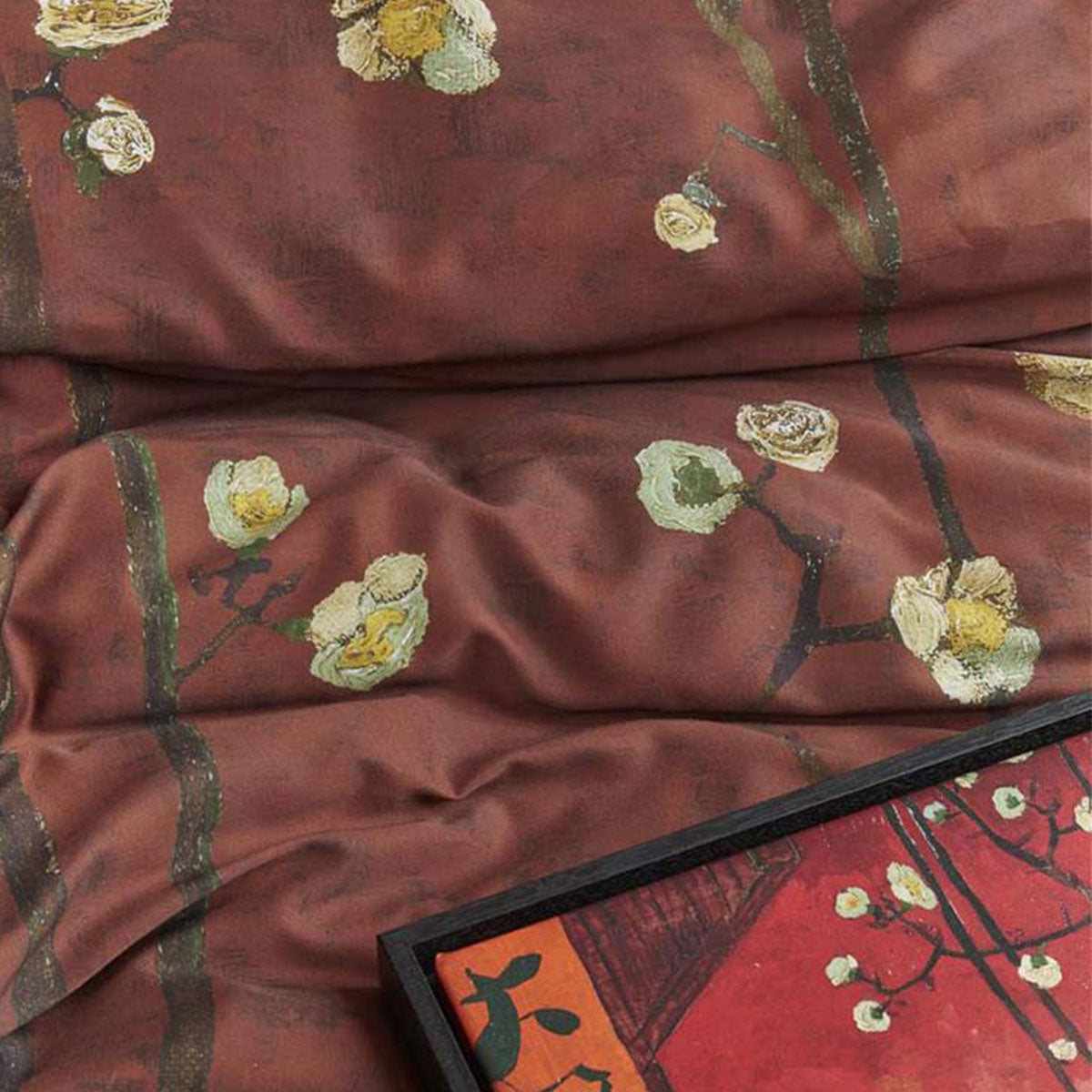 Bedding House Van Gogh Plum Blossoms Red Cotton Sateen Quilt Cover Set - King