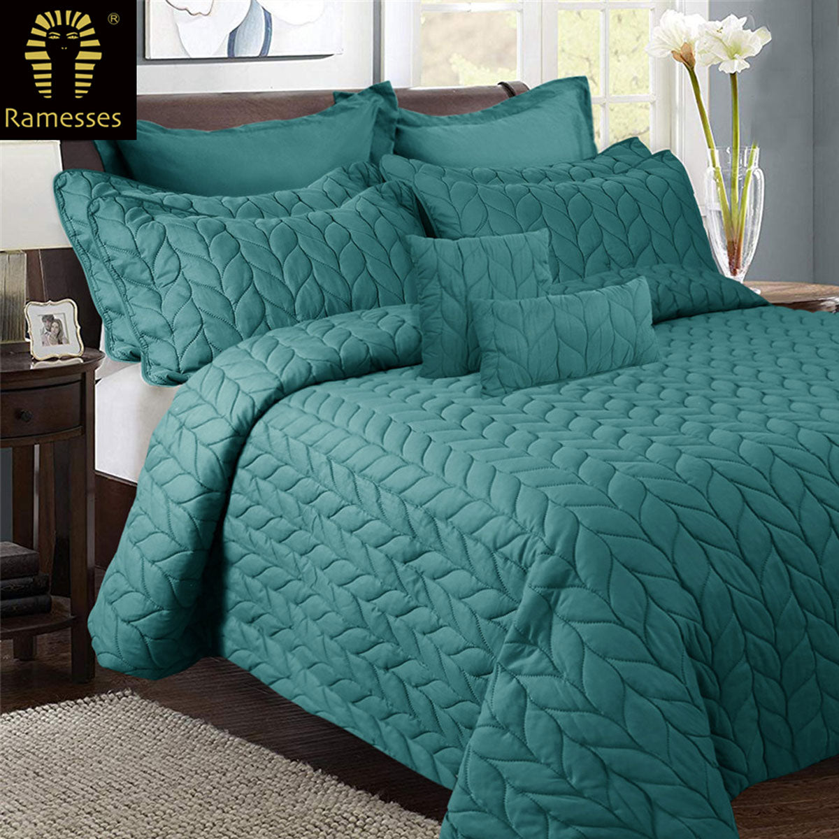 Ramesses 9 Piece Ultrasonic Comforter Set Queen - Teal