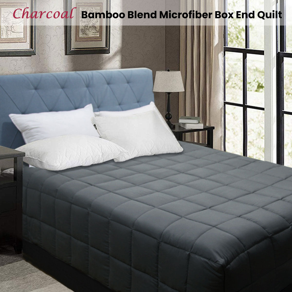 Quilt Shangri La Bamboo Blend Microfiber Box End - Charcoal Double