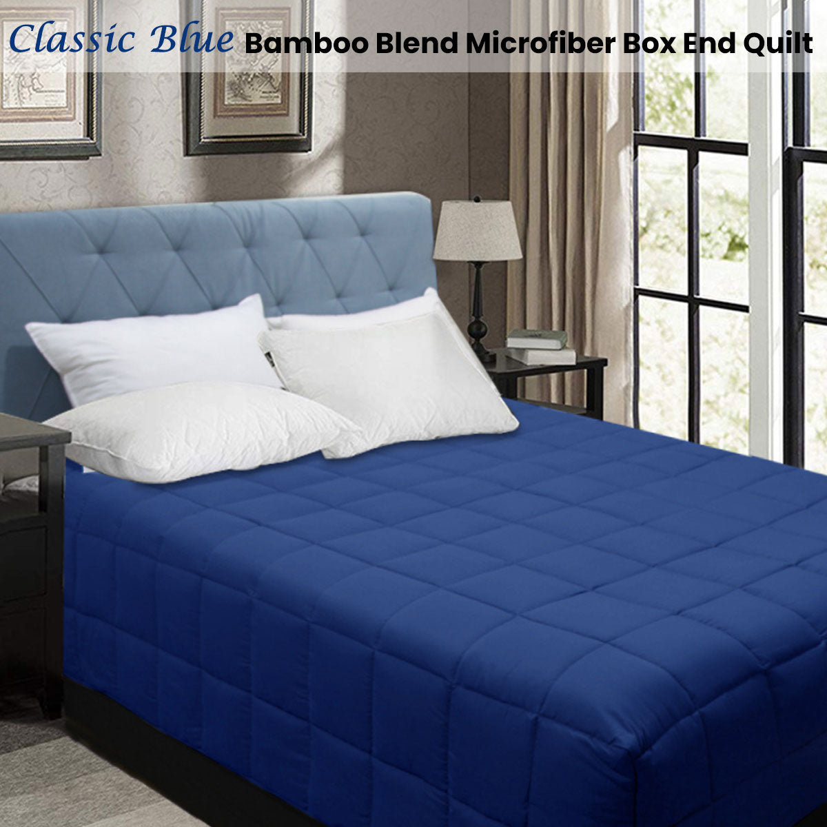 Quilt Shangri La Bamboo Blend Microfiber Box End - Classic Blue Double