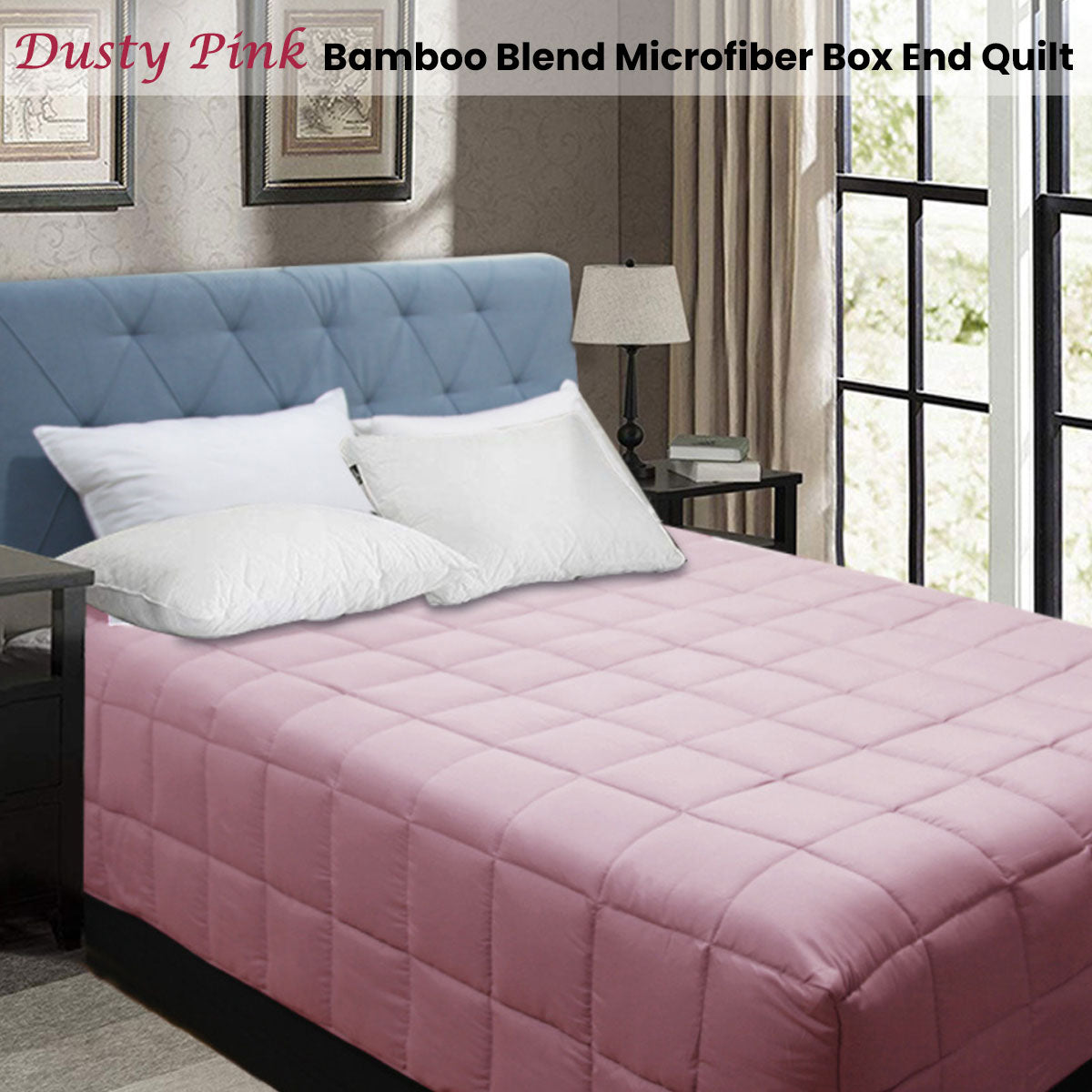 Quilt Shangri La Bamboo Blend Microfiber Box End - Dusty Pink Queen