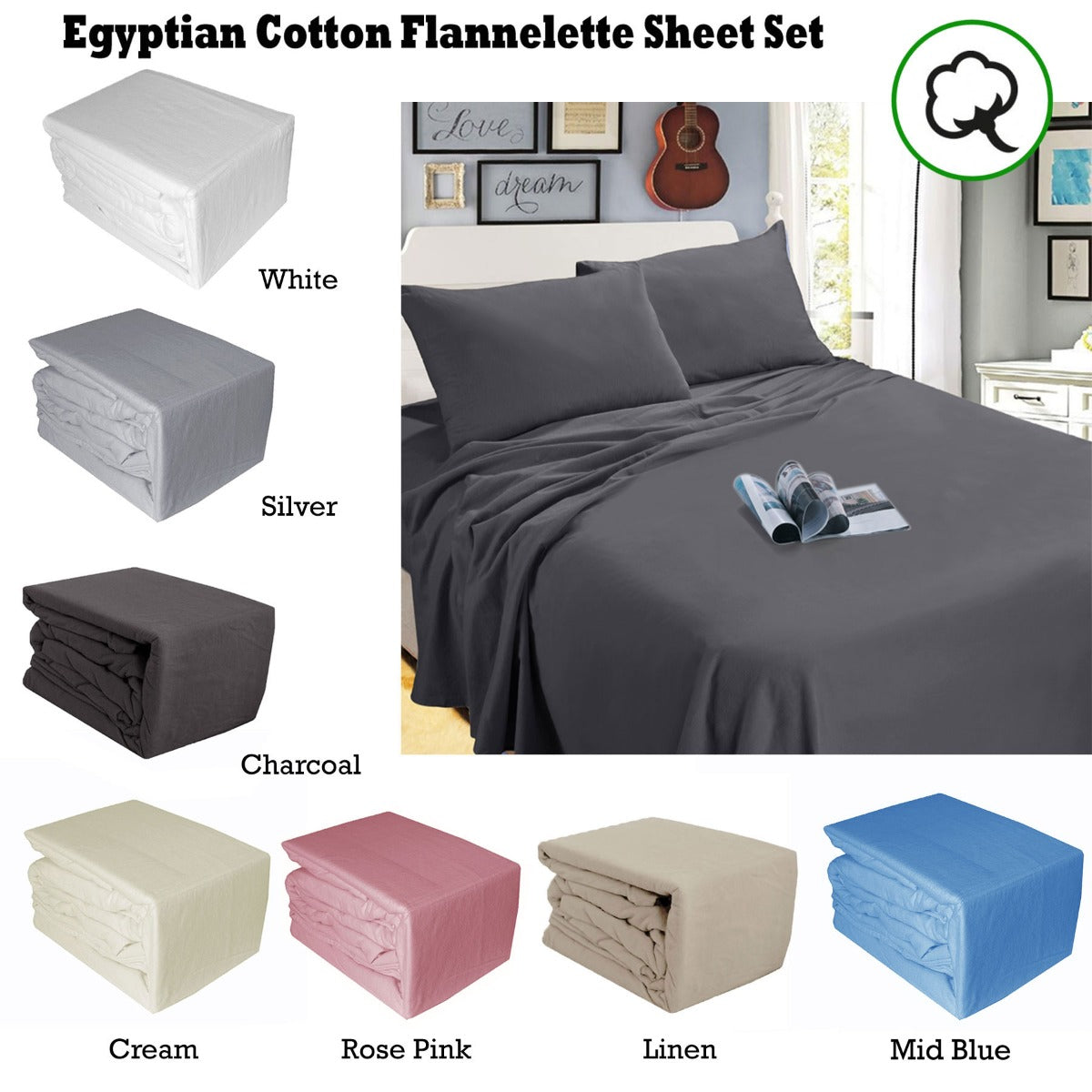 Egyptian Cotton Flannel Sheet Set Ramesses - White Single