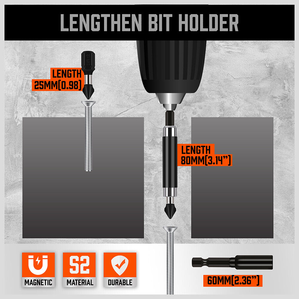 Impact Screwdriver Bit Set 34Pc Nut Driver Magnetic Drill Holder Quick Release