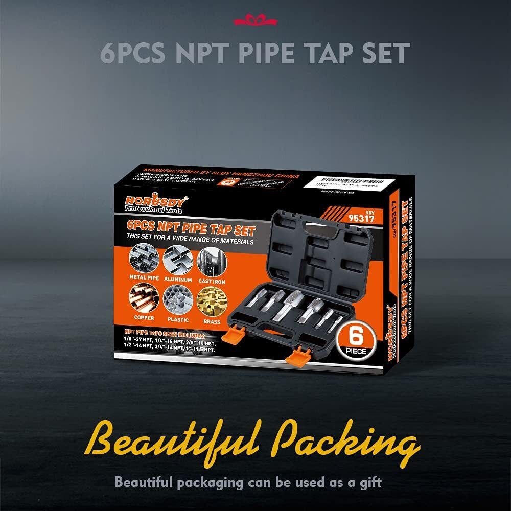 Pipe Tap Set HORUSDY 6Pc NPT Thread Screw Tool 1/8" to 1"