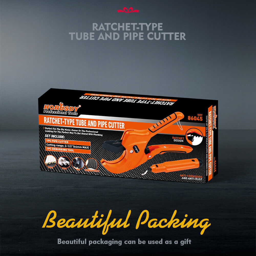 PVC Ratchet Cutter HORUSDY 64mm Deburring Tool 2-1/2" Rubber Handle