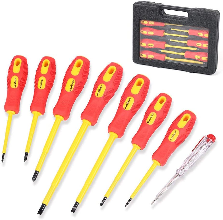 Insulated Screwdriver Set 8Pc Magnetic Slotted Phillips Electricians With Case