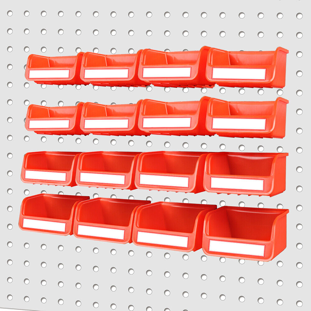 Pegboard Bins Storage Parts 16Pc Steel Hooks Tools Organiser Tray