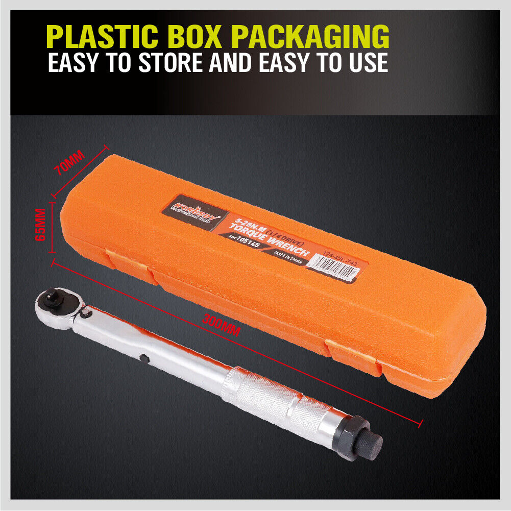 Torque Wrench Click 1/4" Drive Adjustable Hand Ratchet Spanner 5-25NM Repair