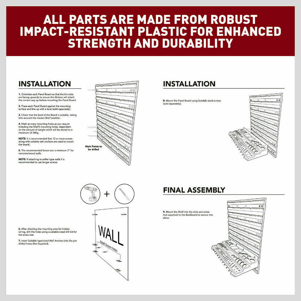Wall Mounted Tool Storage Rack 52Pc Wrench Spanner Holder Screwdriver Pliers