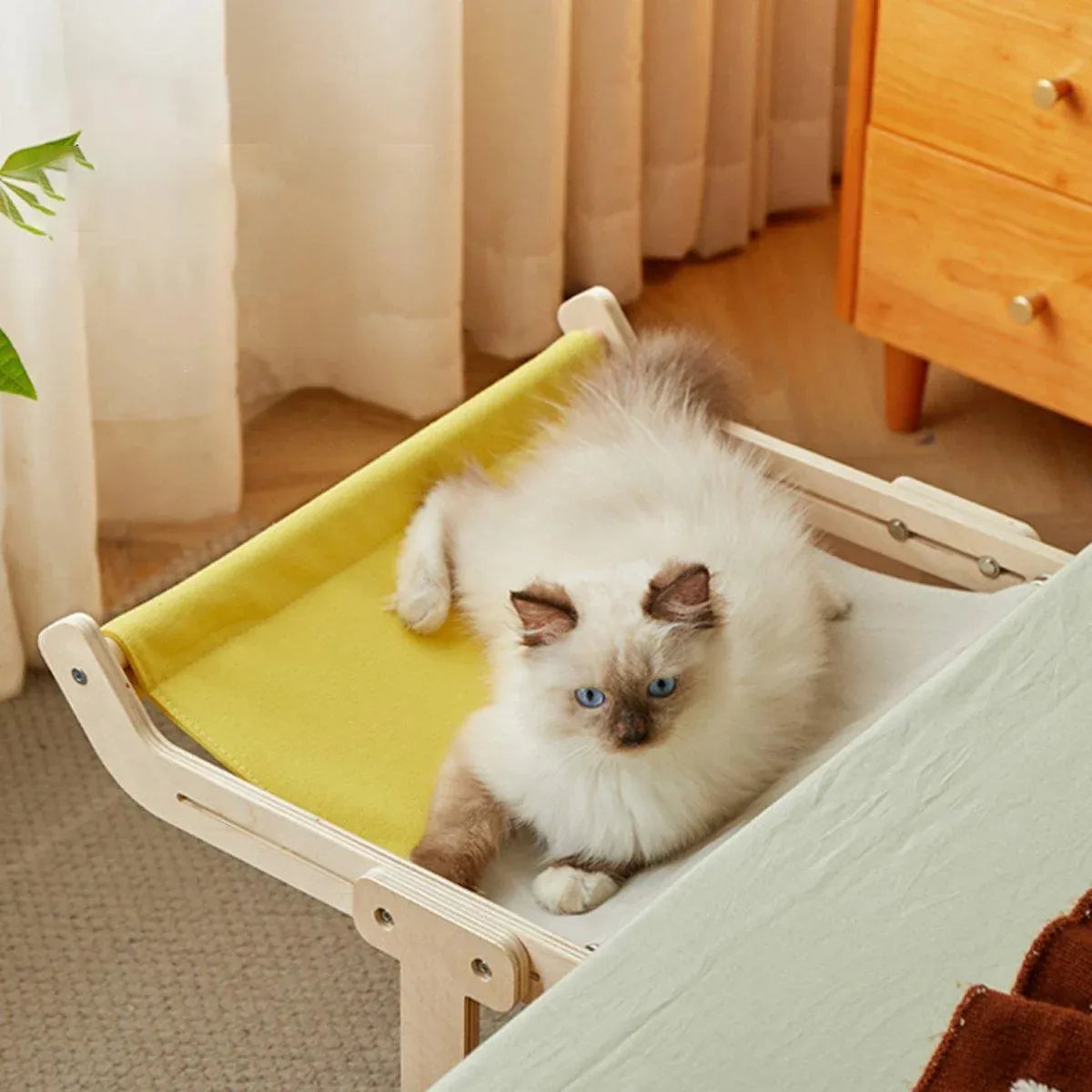 Window Hanging Cat Hammock Solid Wood Sun Bed Nest for All Seasons Durable - Grey+Blue