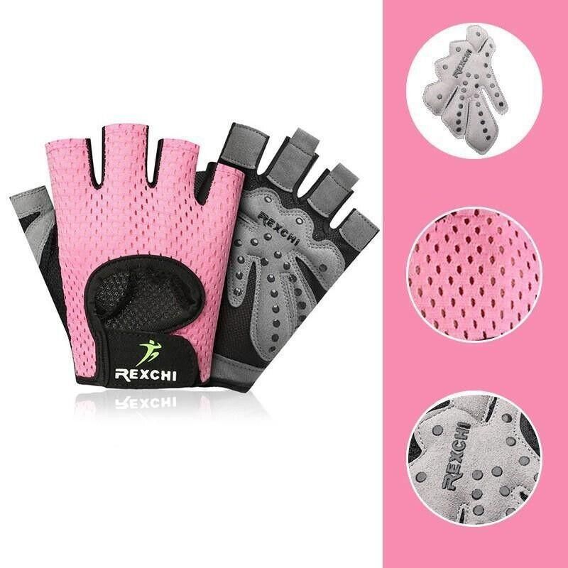 M Size Women Fitness Gym Training Gloves Half Finger Gel Weight Lifting Workout Gloves - Pink
