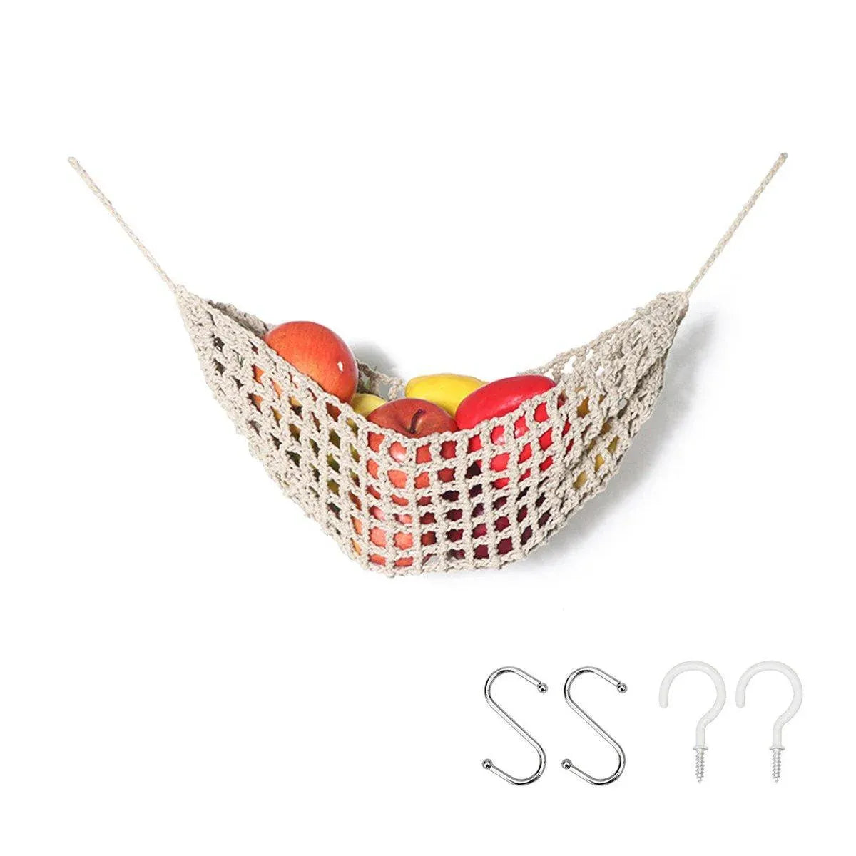 Under Desk Hanging Fruit Basket Kitchen Storage Net Home Organizer for Fruits - White