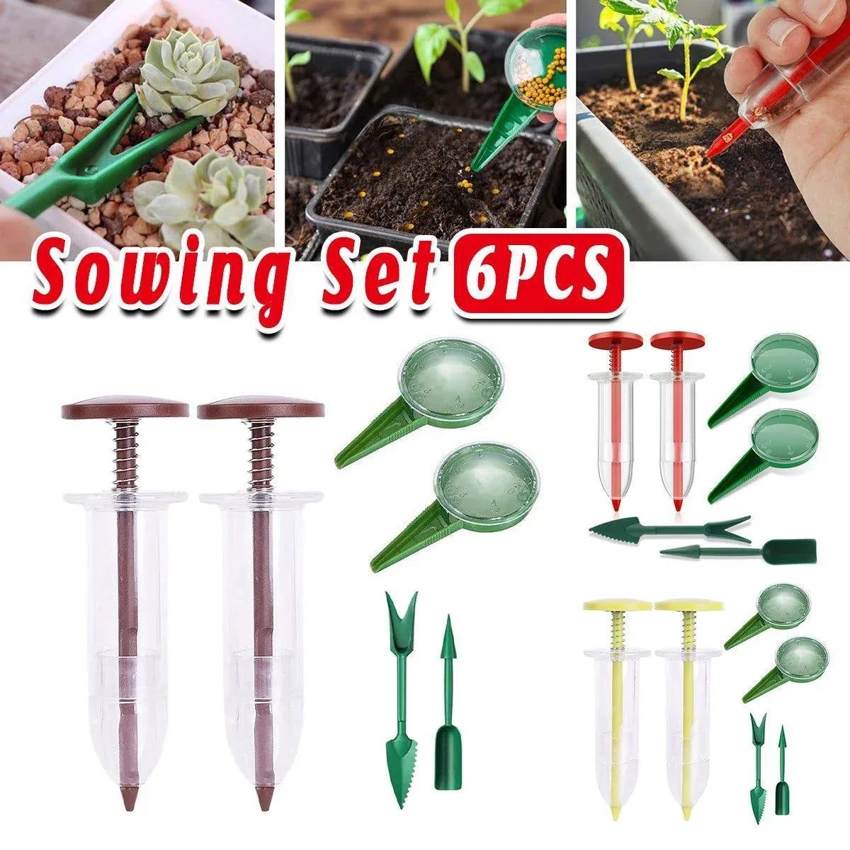 6PCS Garden Seeder Set Mini Seed Planting Tools Manual Seeder for Gardening - Yellow Green