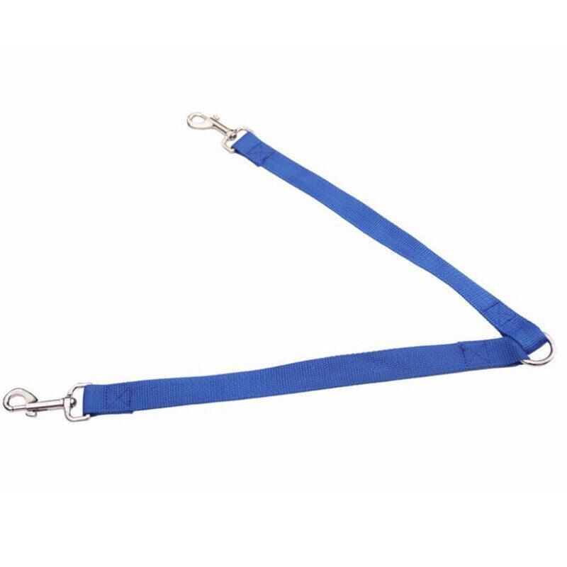 2 Way Double Dual Dog Leash Walk 2 Dogs With One Lead Coupler Nylon Harness - Blue