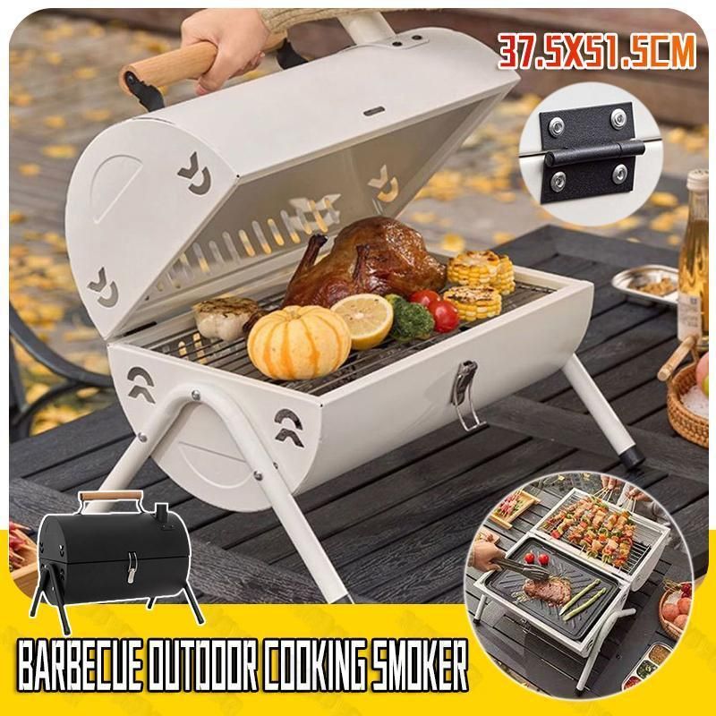 Grillz Charcoal BBQ Portable Grill Camping Barbecue Outdoor Cooking Smoker - White