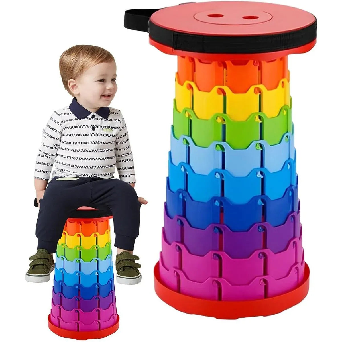 Rainbow Telescopic Folding Stool Thickened Travel Outdoor Seat for Camping - Orange